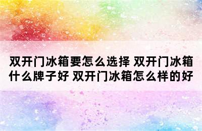 双开门冰箱要怎么选择 双开门冰箱什么牌子好 双开门冰箱怎么样的好